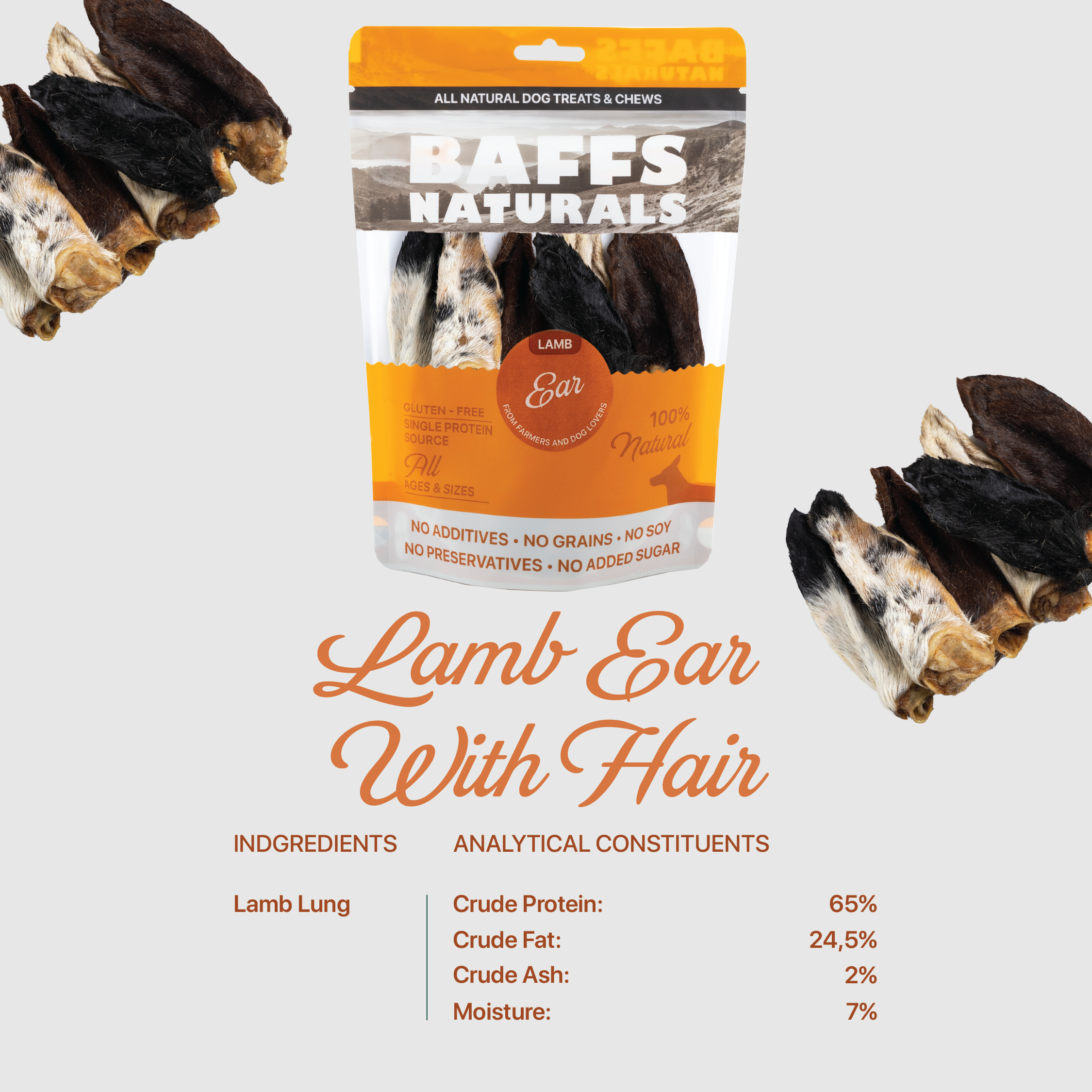 All-Natural Premium Lamb Ear Dog Chews (3.5oz Bag)