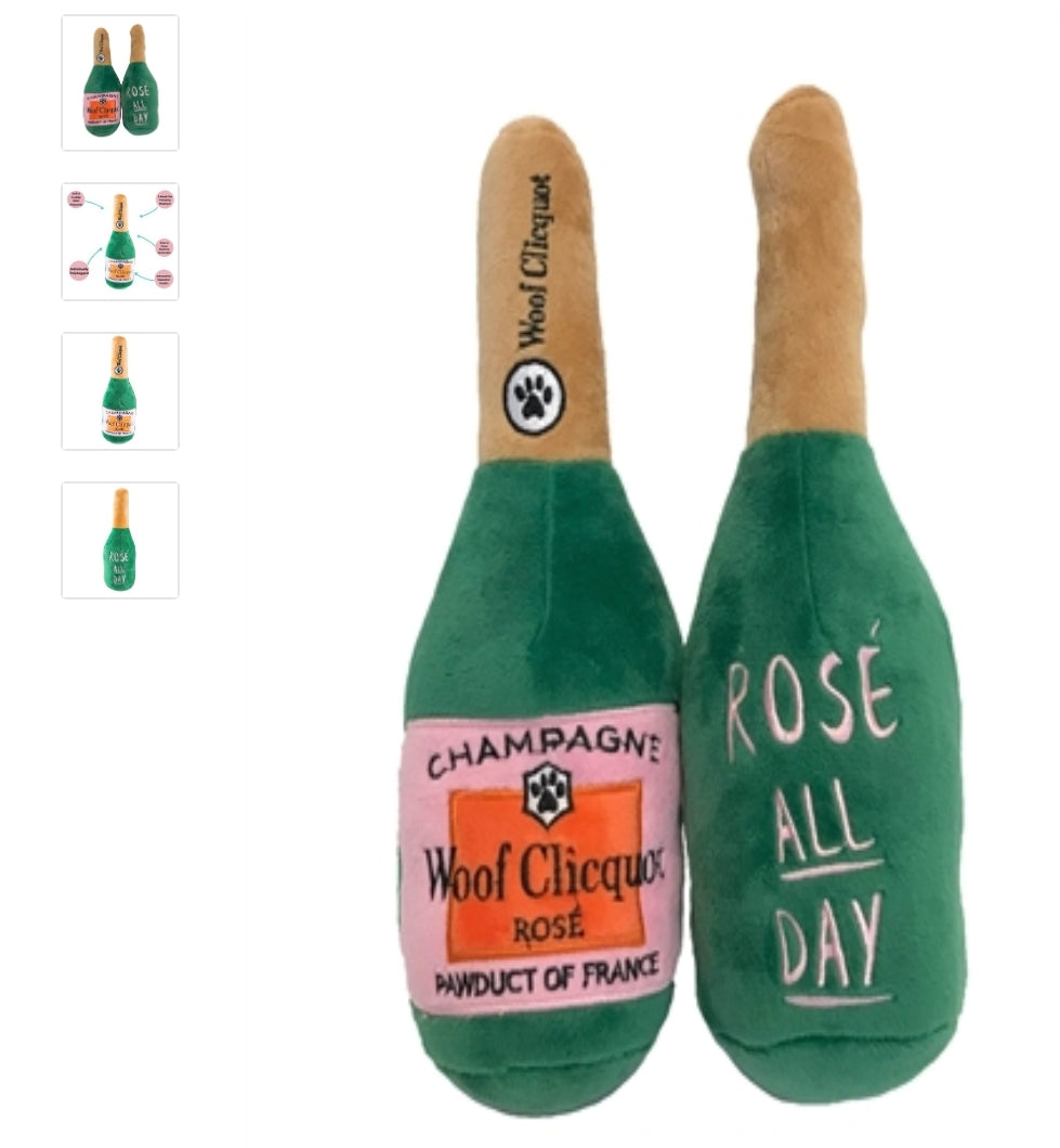 Woof Clicquot Rose Champagne Bottle Plush Toy