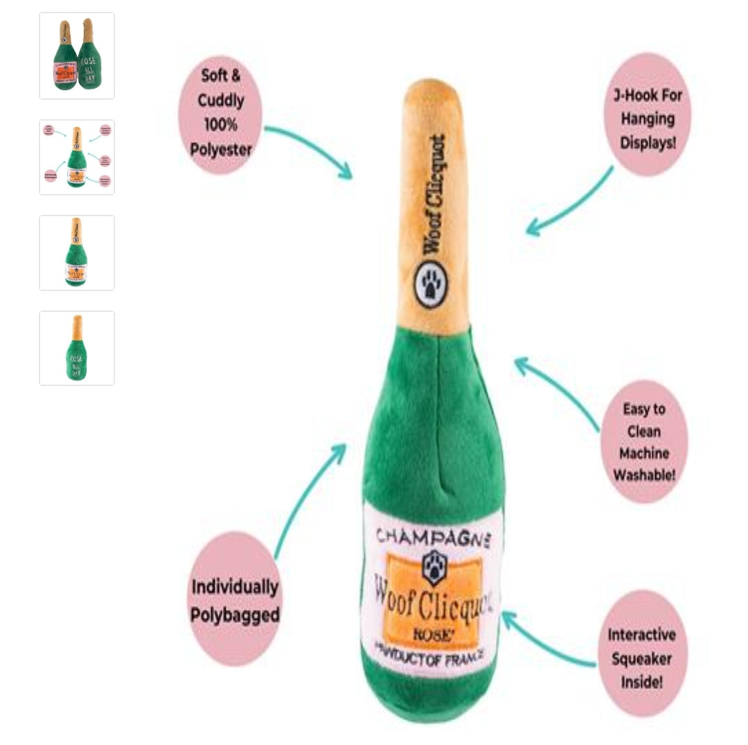Woof Clicquot Rose Champagne Bottle Plush Toy