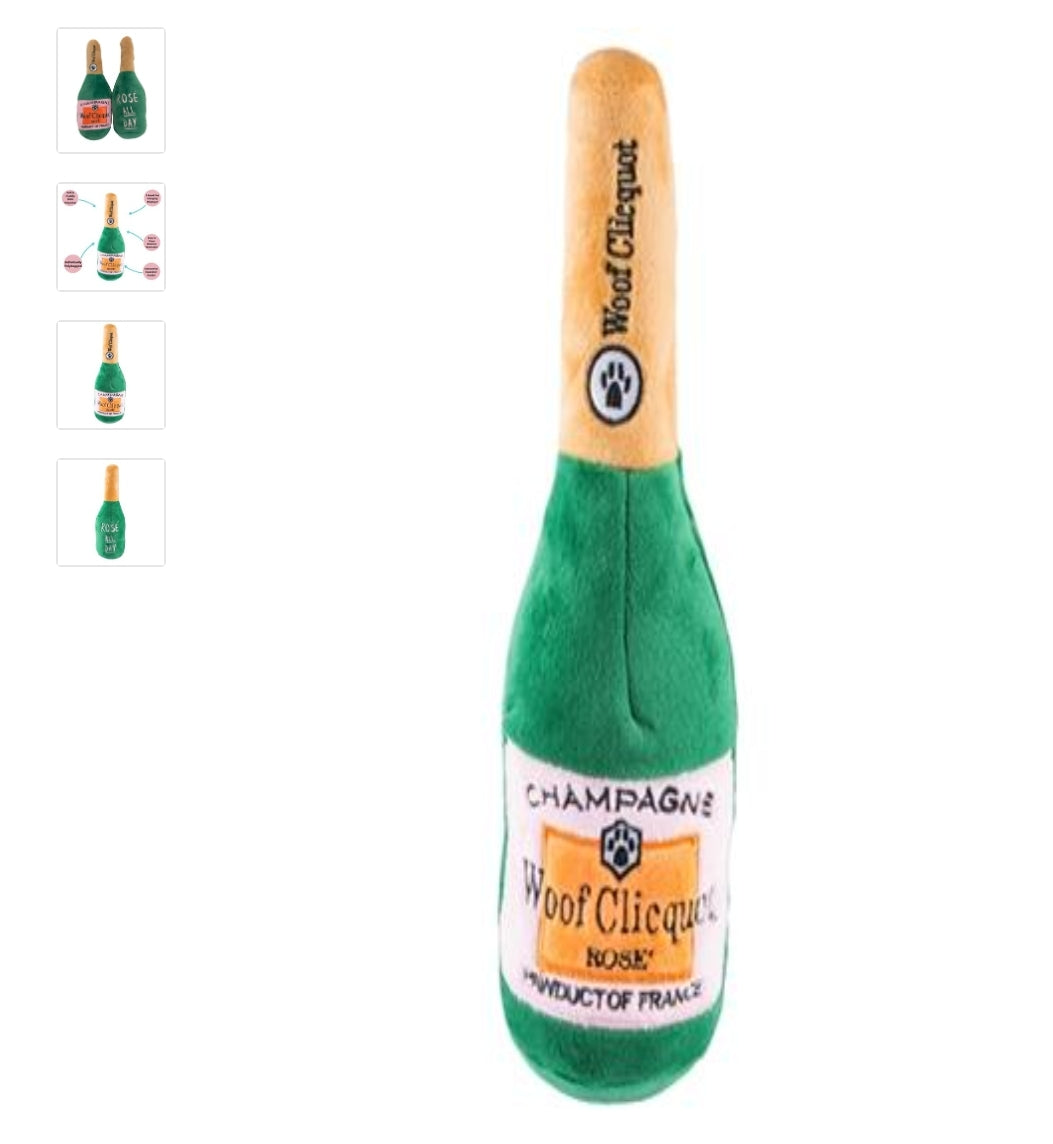 Woof Clicquot Rose Champagne Bottle Plush Toy