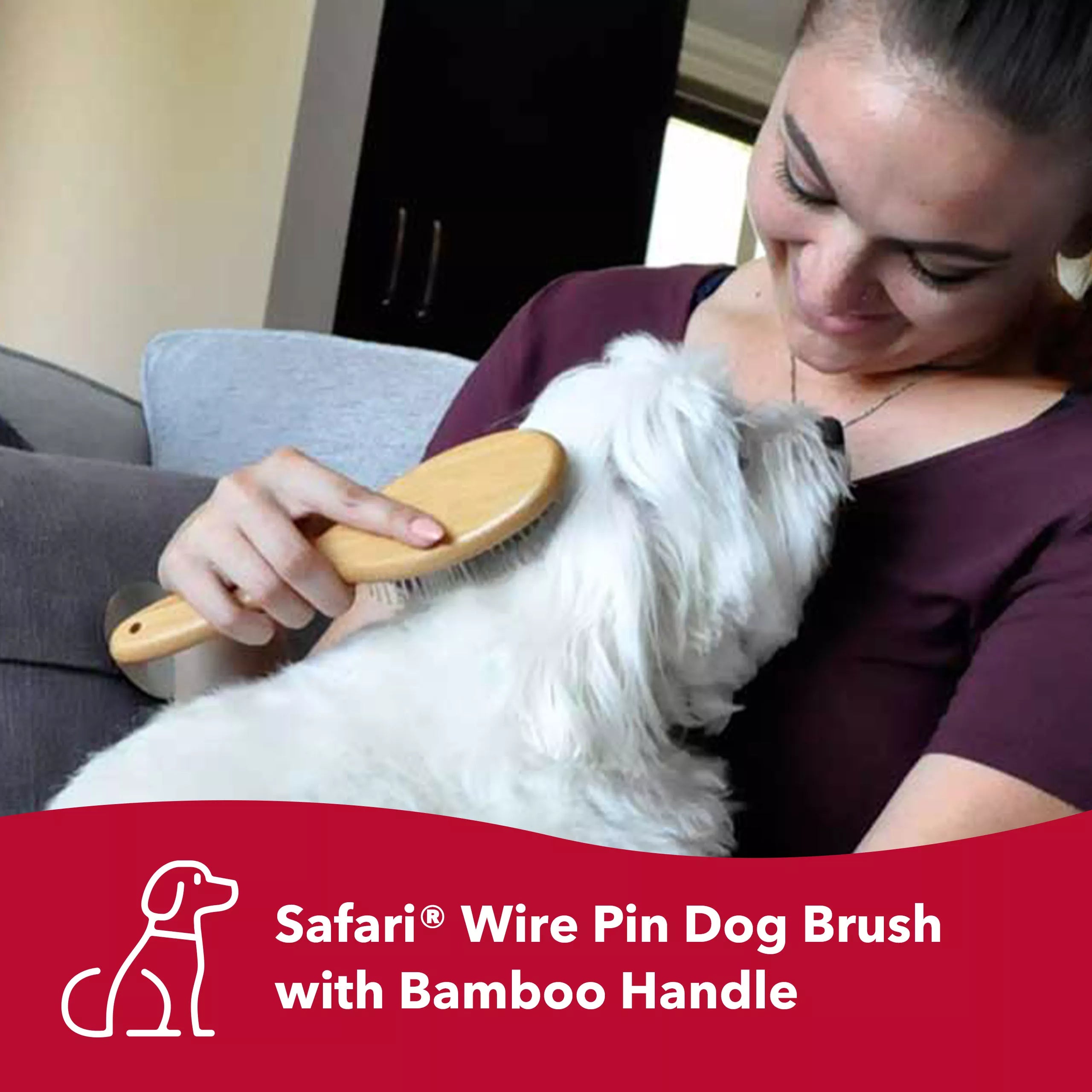 Wire Pin Dog Brush w/Bamboo Handle