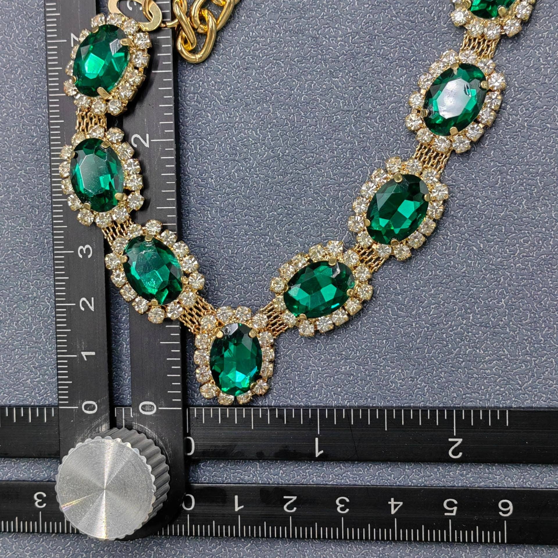 Green Glass Rhinestone Chain Linked Cat & Dog Pet Collar